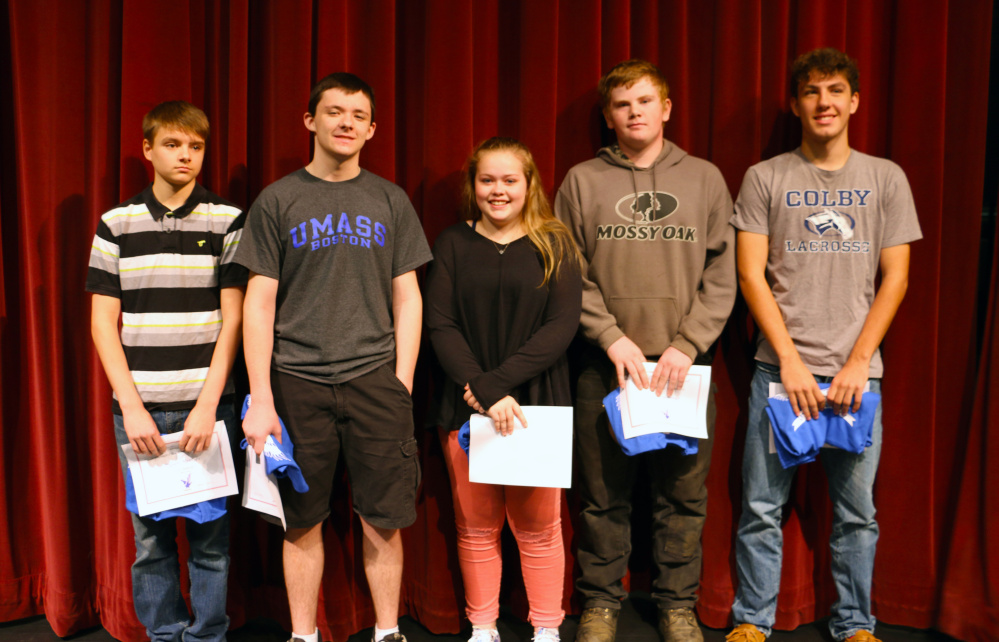 Messalonskee High School Students of the Month, from left, are Dylan Mercier, Derrick Butler, Emma Ketch, Noah Cummings and Wade Carter.