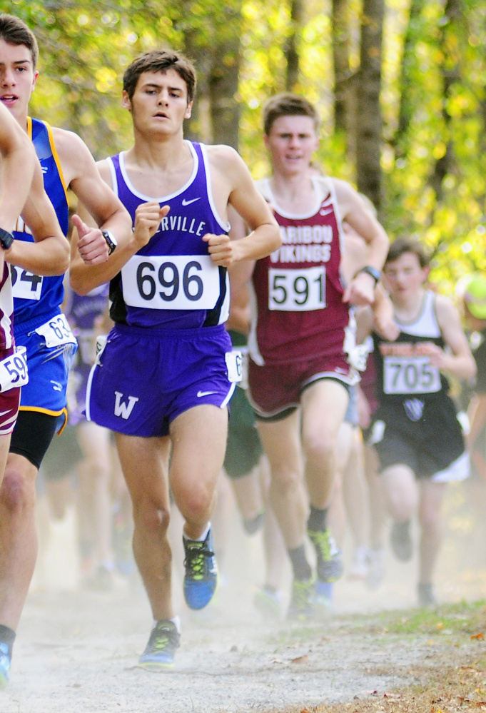 Waterville's Nick Dall on his way to winning the Class B North cross country championships last weekend in Belfast. Dall is competing Saturday for a Class B title at Twin Brooks in Cumberland.