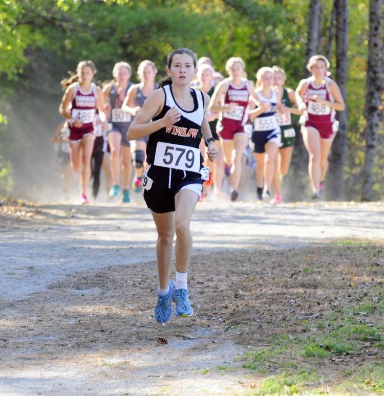 Winslow freshman Olivia TIner led the race from start to finish at the Class B North cross country championships last week in Belfast. She's among the favorites to capture a Class B title Saturday at Twin Brooks in Cumberland.