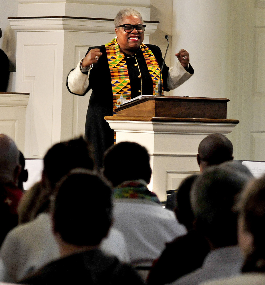 The Rev. Cheryl Townsend Gilkes gave a spirited talk during an Ecumenical Gospel Celebration of the 500th anniversary of the Reformation in the packed Lorimer Chapel at Colby College in Waterville on Sunday.