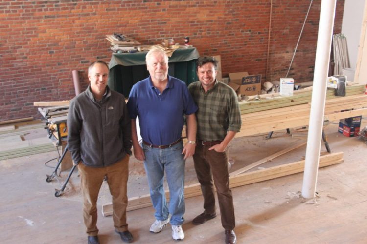 Mike Therriault, Terry Geaghan, and developer Sean Ireland in the space that will become Bath Brewing Company.