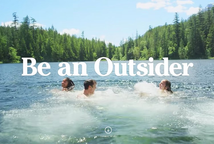 An screen image from L.L. Bean's "Be an Outsider" advertising campaign.