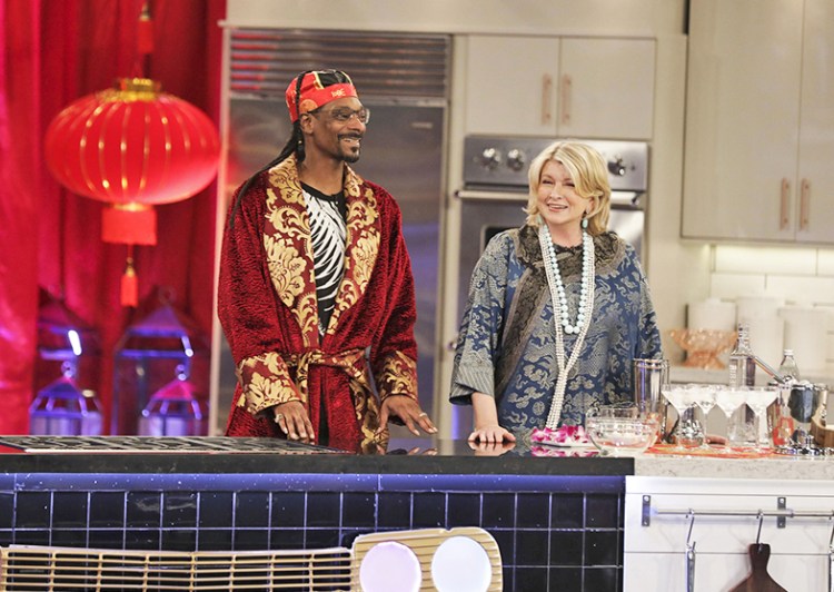Snoop Dogg and Martha Stewart on set. Snoop is, unsurprisingly, high for every episode.