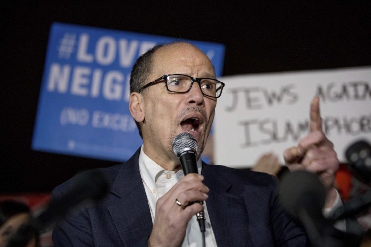 Democratic National Committee Chairman Tom Perez speaks at a protest in Washington. The Democrats hold an 11-point polling advantage on a generic congressional ballot, according to a Washington Post-ABC News poll.