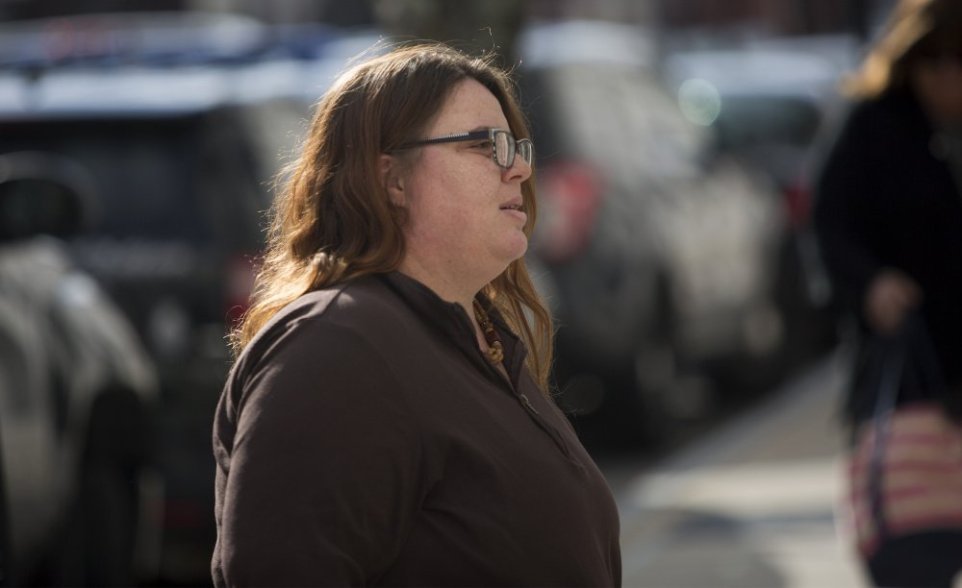 Hope Cady walks to the Cumberland County Courthouse in Portland on Tuesday prior to taking the stand as a witness in the post-conviction review of Anthony Sanborn, who spent 27 years in prison for the slaying of Jessica L. Briggs.