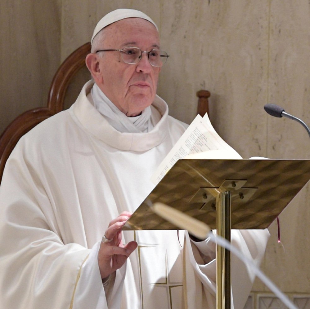 Pope Francis celebrates Mass at the Santa Marta Chapel at the Vatican in November 2017.