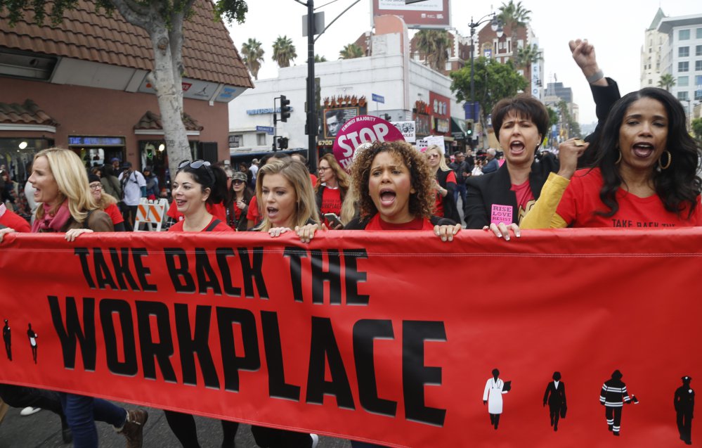 Participants march against sexual assault and harassment at the #MeToo march in Los Angeles in November 2017.