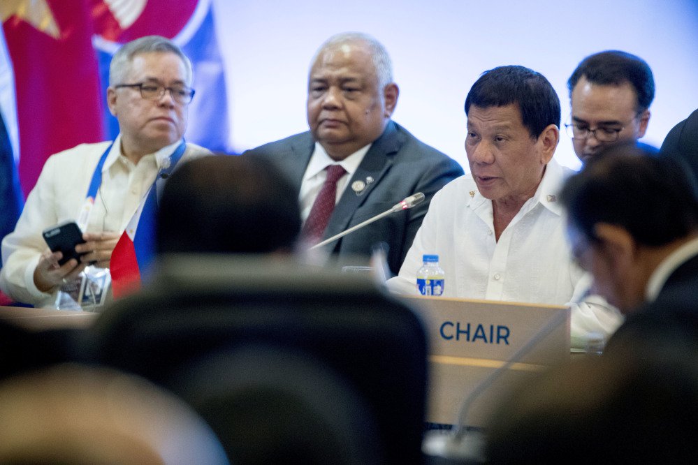 When Philippine President Rodrigo Duterte, third from left, met with Trump, "There was no mention of human rights," says his spokesman. The White House says there was.
