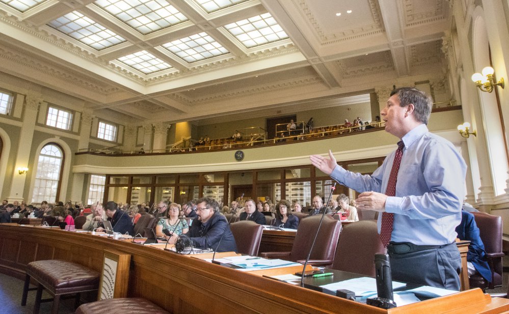 House Minority Leader Ken Fredette, R-Newport, speaks in June at the State House. Fredette, who is running for governor as a privately financed candidate, says the Legislature should set aside enough money to cover all six clean elections candidates.