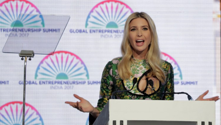 Ivanka Trump speaks during the opening of the Global Entrepreneurship Summit in Hyderabad, India, on Tuesday.  She said that as a former entrepreneur, employer and executive in a male-dominated industry, she's seen first-hand that women must do more to prove themselves.