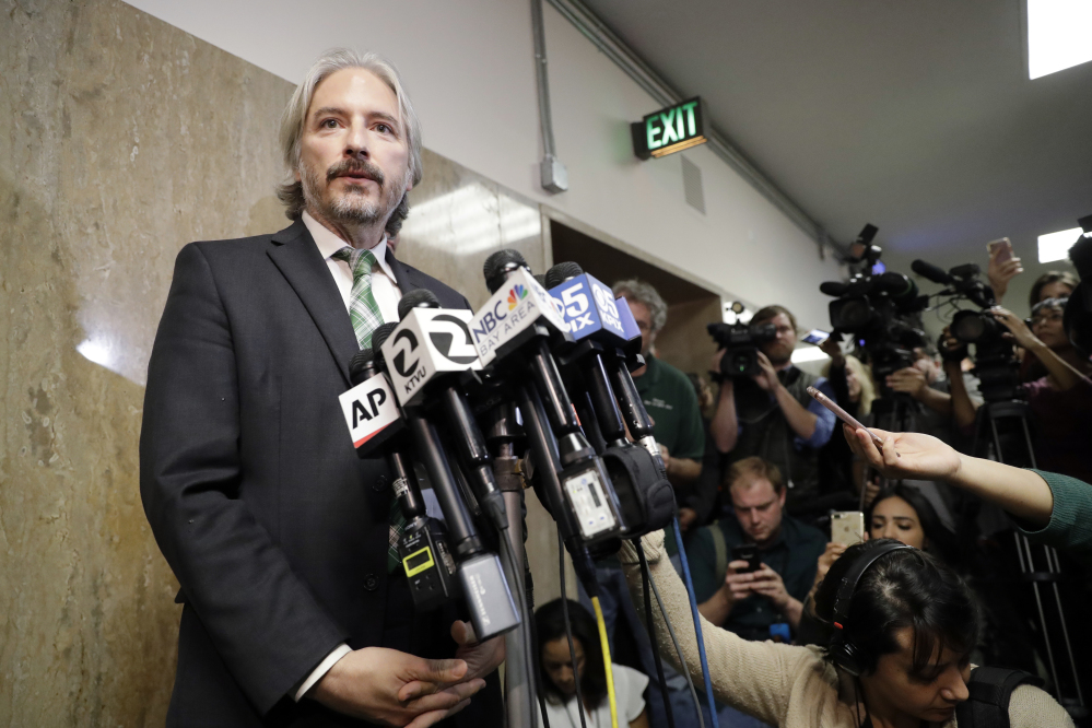 Matt Gonzalez, chief attorney of the San Francisco Public Defenders Office, fields questions after Thursday's verdict in the trial of Jose Ines Garcia Zarate in San Francisco. Gonzalez had told jurors that Garcia Zarate had no motivation to kill Kate Steinle.
