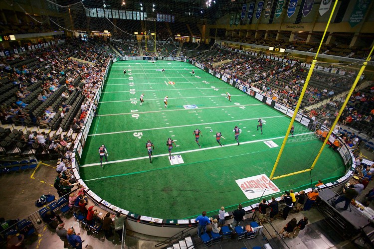 The Sioux City Bandits kick off to the Omaha Beef in a Champions Indoor Football league game in Sioux City, Iowa, in May of 2015.
The eight-on-eight indoor game is played on a 50-yard field laid inside a hockey rink. Portland's Cross Insurance Arena could host a team as soon as next spring.