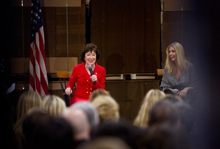 Maine Sen. Susan Collins, left, and Ivanka Trump participate in a panel discussion, which also featured U.S. Treasurer Jovita Carranza, who is not shown, about the Republican tax reform plan, at Volk Packaging Corp. in Biddeford on Friday.