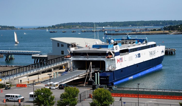 The Cat is docked at the Ocean Gateway terminal in Portland on Aug. 1. Upgrades required by U.S. Customs and Border Protection would cost the city $6 million to $7 million,  a city spokeswoman says.