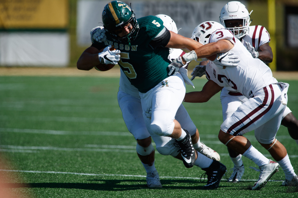 Husson senior tight end DJ Allen, a Skowhegan native, has enjoyed a standout season for the Eagles this fall.