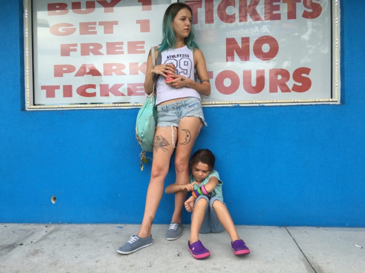 Bria Vinaite, left, and Brooklynn Prince in a scene from "The Florida Project."