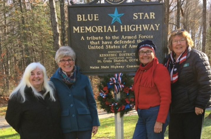 The Kennebec Valley Garden Club placed two wreaths at the Blue Star markers in the Augusta/Hallowell area as a tribute to all veterans. From left are Coral Garrison, Wanda Hendrickson, Debbie Sherman and Karen Foster.