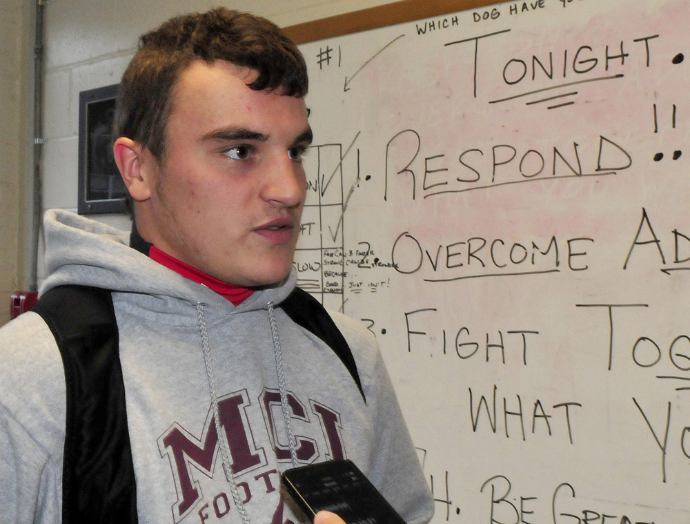 Maine Central Institute running back Adam Bertrand discusses the Class C state championship game Tuesday in Pittsfield.