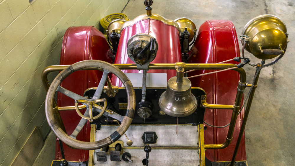 A view of the driver's seat of the 1917 White-Kress firetruck featuring a hand cranked siren, bell and lights. The antique firetruck will be part of a museum at the Hartford Fire Station in Augusta on Water Street, once renovations at the station are completed.