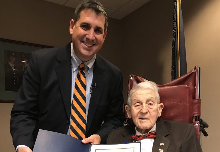 Mark Winter, U.S. Sen. Susan Collins' Augusta state office representative, left, and Richard Lincoln, who recently received the Congressional Record Statement, a Certificate of Appreciation and coin.