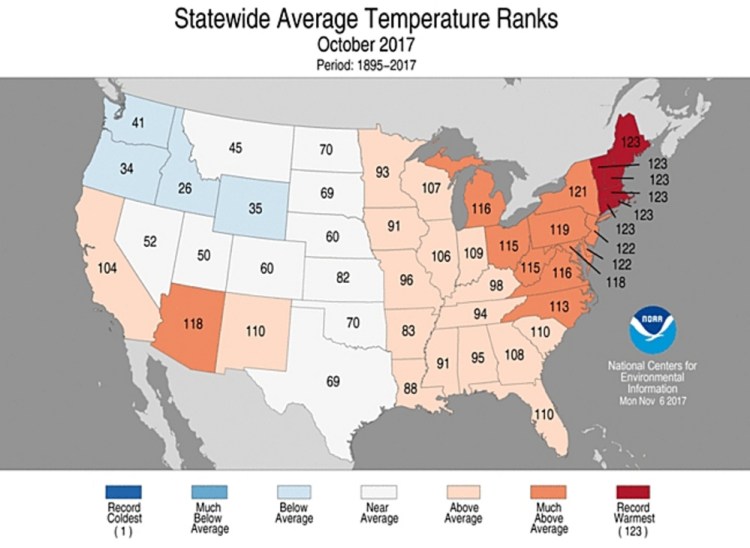 Statewide average temperature rankings for October