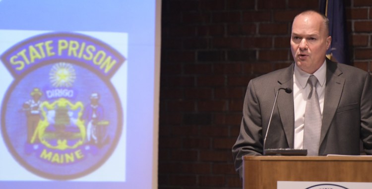 Maine State Prison Warden Randall Liberty speaks on Wednesday at the University of Maine at Augusta.