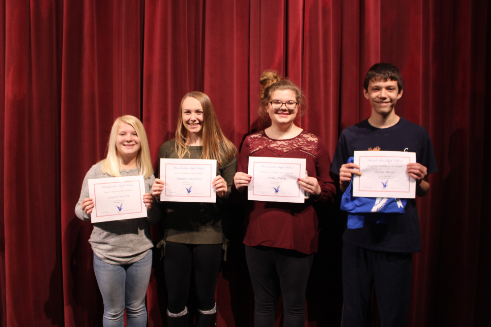 Messalonskee High School's November Students of the Month, from left, are senior Lauren Mercier, junior Autumn Littlefield, sophomore Molly Glueck and freshman Taryn Drolet.