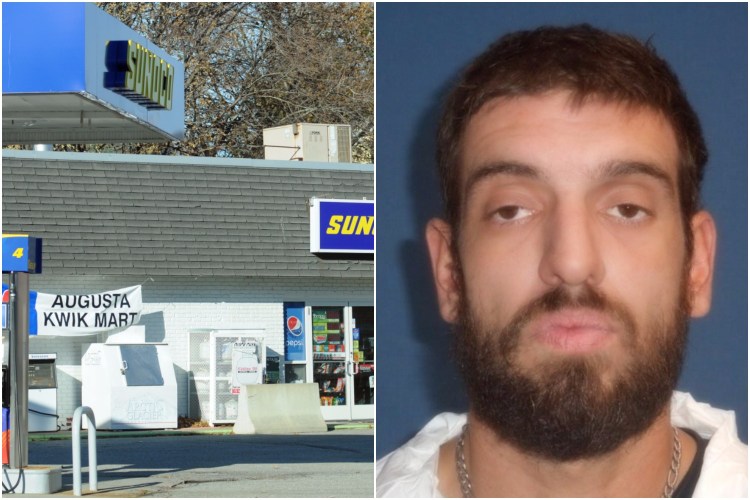 Augusta police say a Windsor man, Anthony Manganella, at right, robbed this Western Avenue convenience store Thursday, at left. 