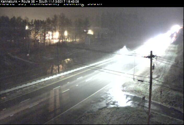 This image is taken from a Maine Turnpike Authority traffic camera on the turnpike southbound in Kennebunk at 6:43 p.m. Monday. The turnpike authority lowered the speed limit because of slick conditions. 