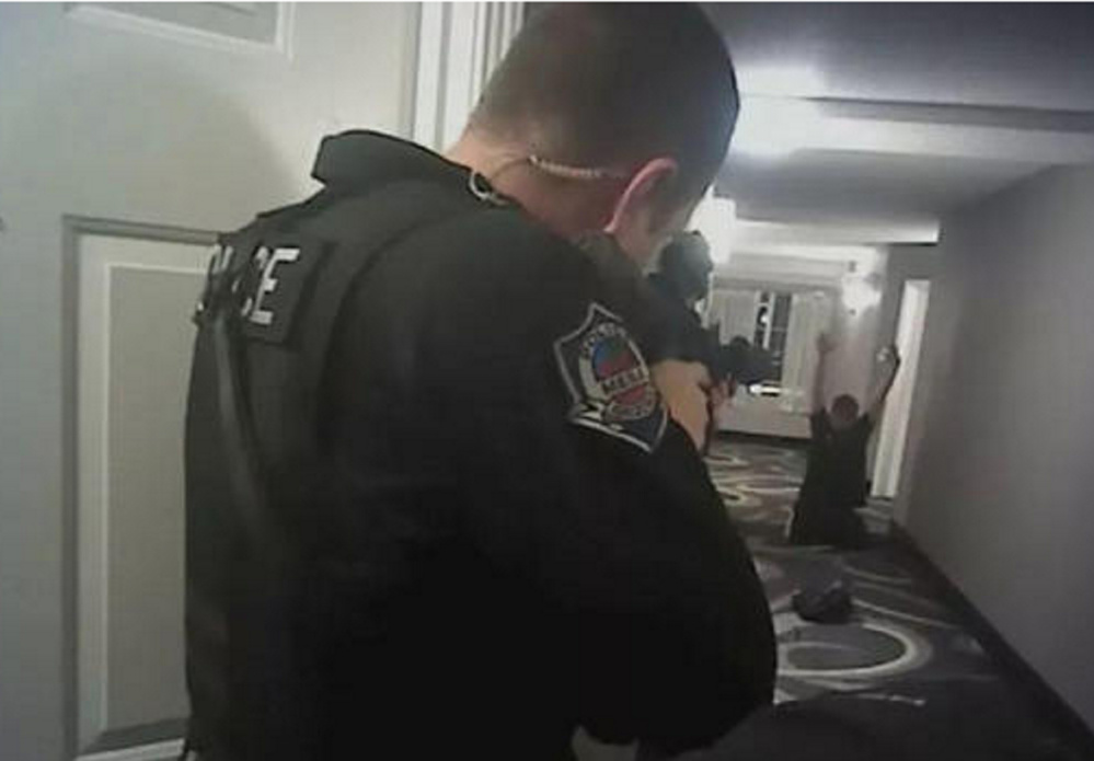 A screenshot from bodycam video released by Mesa, Ariz., police shows Daniel Shaver before he was shot.