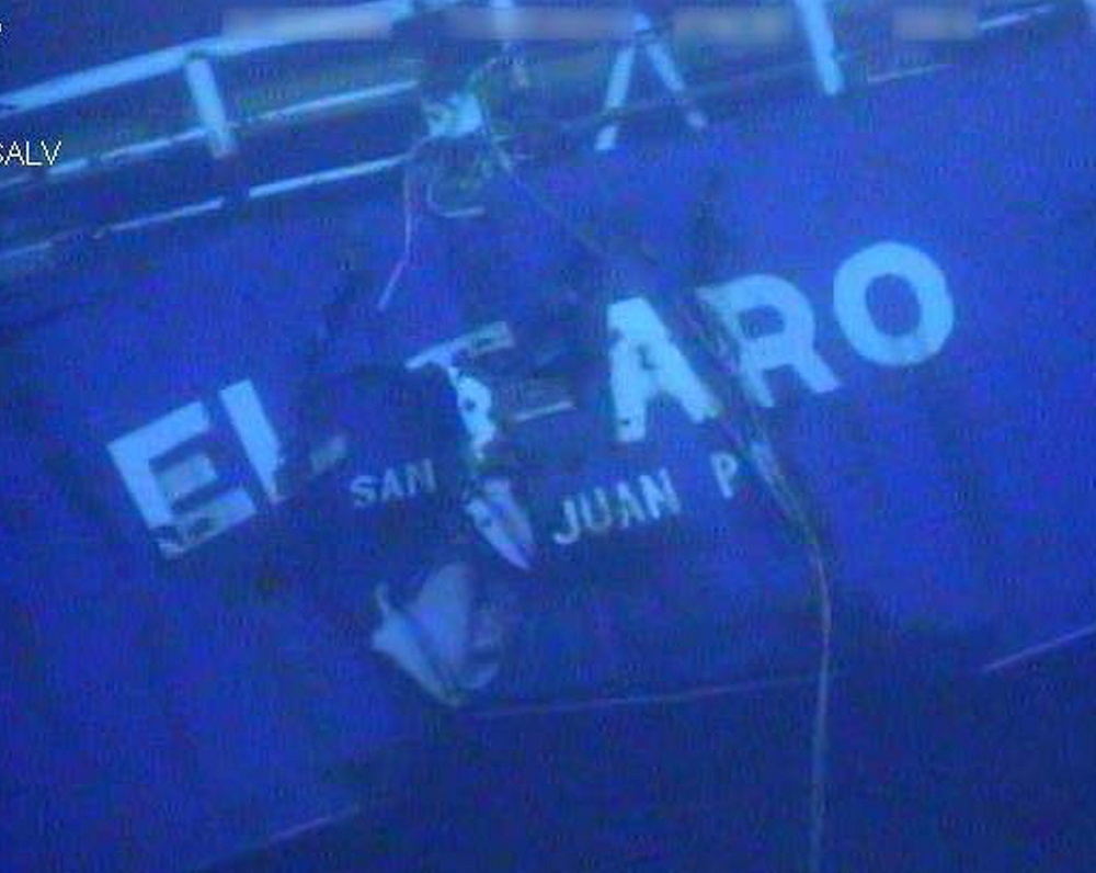 An undated image made from a video shows the stern of the sunken ship El Faro off the Bahamas.