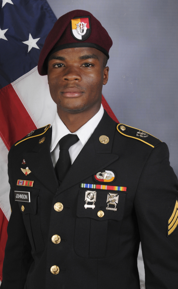 Sgt. La David Johnson was killed in an Oct. 4 ambush in Niger. Johnson, who was killed with three comrades and whose was body recovered days later, wasn't captured alive by the enemy or executed at close range, the AP has learned, based on the conclusion of a military investigation. The report has determined that he was killed by enemy rifle and machine gun fire as he fled the attack by an offshoot of the Islamic State group.