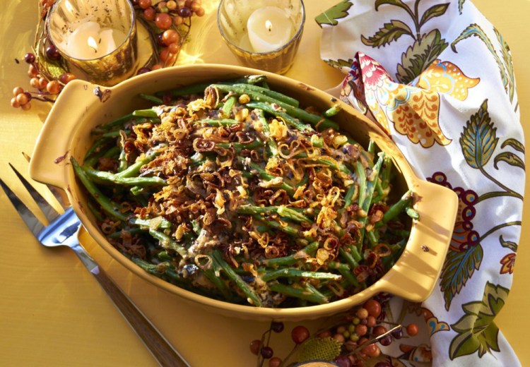 The green beans in this casserole get a boost from a medley of sauteed fresh mushrooms, broth and half-and-half.