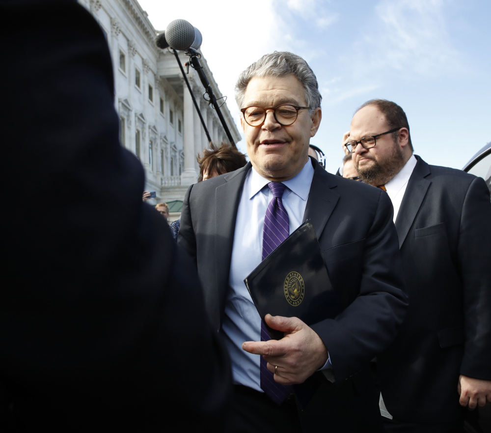 Sen. Al Franken, D-Minn., leaves the Capitol after speaking on the Senate floor Dec. 7 to announce his plan to resign. He gave no date for his resignation at the time, but on Wednesday his spokesman said it will be Jan. 2.