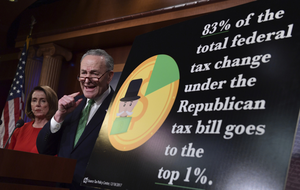 Senate Minority Leader Sen. Chuck Schumer of N.Y., and House Minority Leader Nancy Pelosi of Calif., call the legislation a boon to the rich that leaves middle-class and working Americans behind.