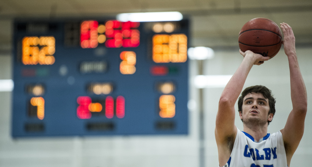 Colby's Sean Gilmore shoots a free-throw against Bowdoin College on Saturday at Colby College in Waterville.