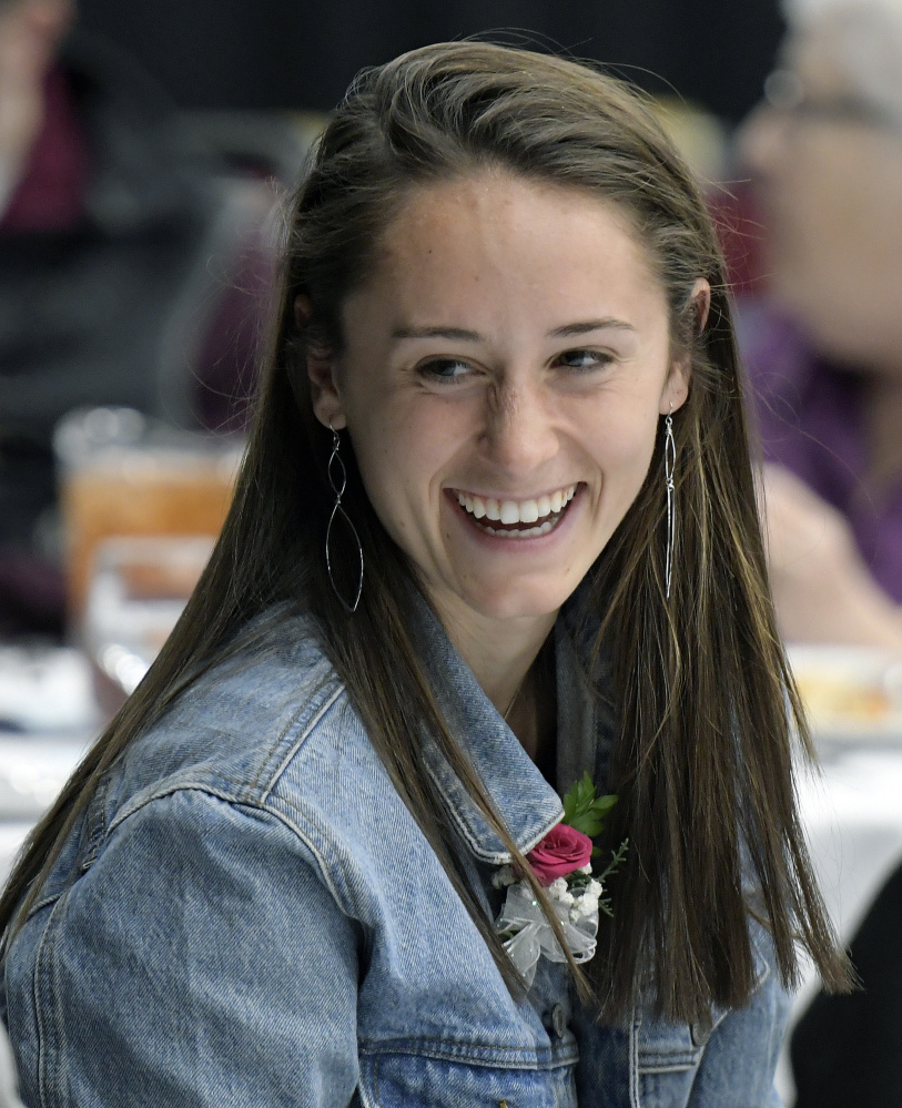 Messalonskee senior Haley Lowell looks on during the annual Maine Field Hockey Association banquet Sunday at the Augusta Civic Center. Lowell was named Miss Maine Field Hockey.