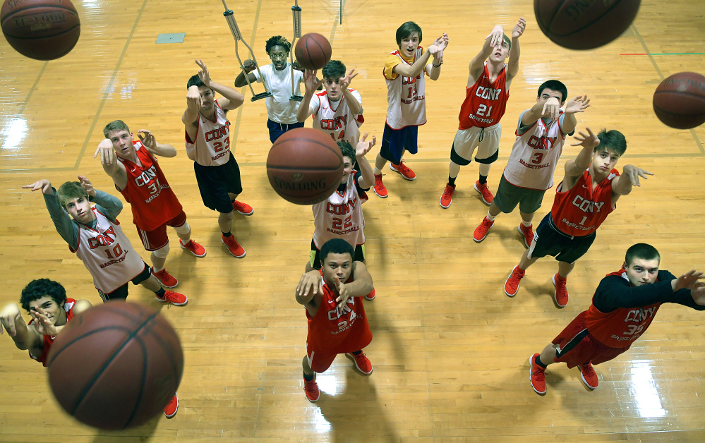 The Cony High School boys basketball team puts an emphasis on three point shots.