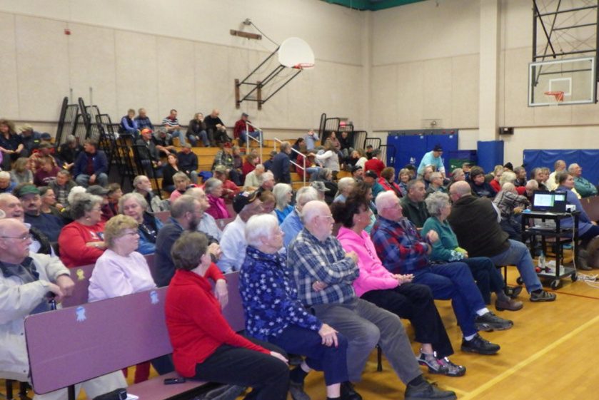The gym at Cape Cod Hill Elementary School in New Sharon was filled with residents Monday night for a special town meeting and vote on a $1.8 million fire station/town office project. It was rejected, 58-71.