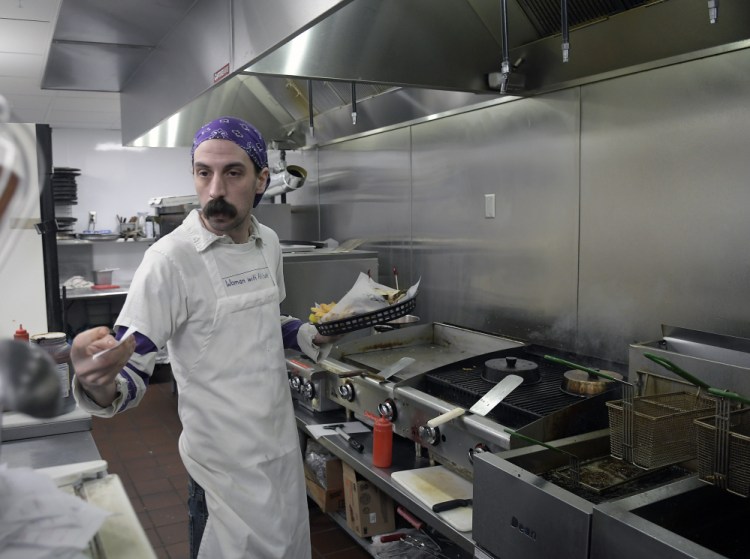 Chef Daniel Muller-Hayes preps food in the new kitchen at the Depot in Gardiner on Dec. 21. The bar and restaurant is completing an expansion.