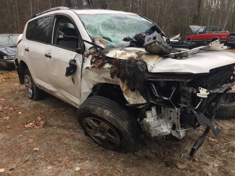 The wreckage of the SUV that Alicia Szostak-White was driving.