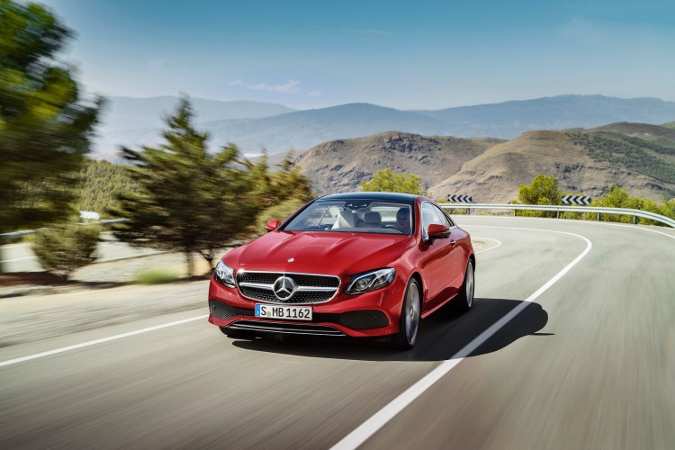 The 2018 Mercedes-Benz E400 coupe is powered by a 329-horsepower 3.0-liter twin-turbo V-6 engine mated to a nine-speed automatic transmission powering all wheels. 