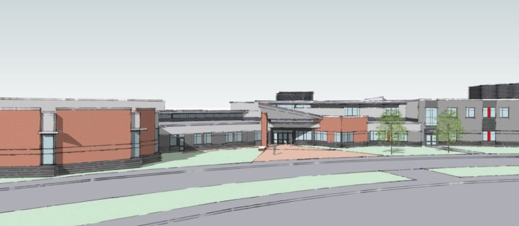 Architects concept rendering of the main entrance of the new Mt. Ararat High School.