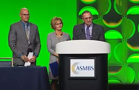 Dr. Jamie Loggins, left, medical director of bariatric surgery at Central Maine Medical Center, on stage at a conference last month with two of his former patients: First Lady Ann LePage and Gov. Paul LePage.