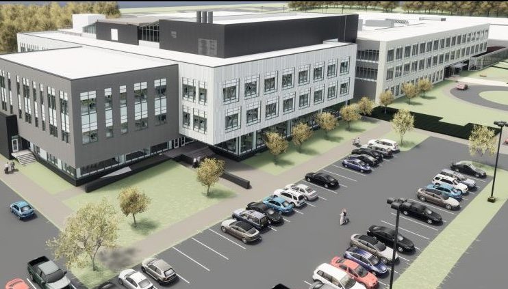 An early concept rendering shows the headquarters expansion planned for the Idexx campus in Westbrook. 