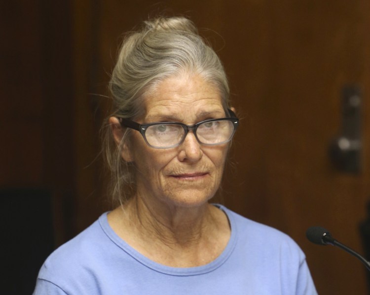 Leslie Van Houten attends her parole hearing at the California Institution for Women in Corona. California Gov. Jerry Brown has again denied parole for Van Houten, the youngest follower of murderous cult leader Charles Manson. Brown said in his decision Friday that despite Van Houten saying at her parole hearing that she accepts full responsibility for her crimes, she still lays too much of the blame on Manson, who died two months ago.