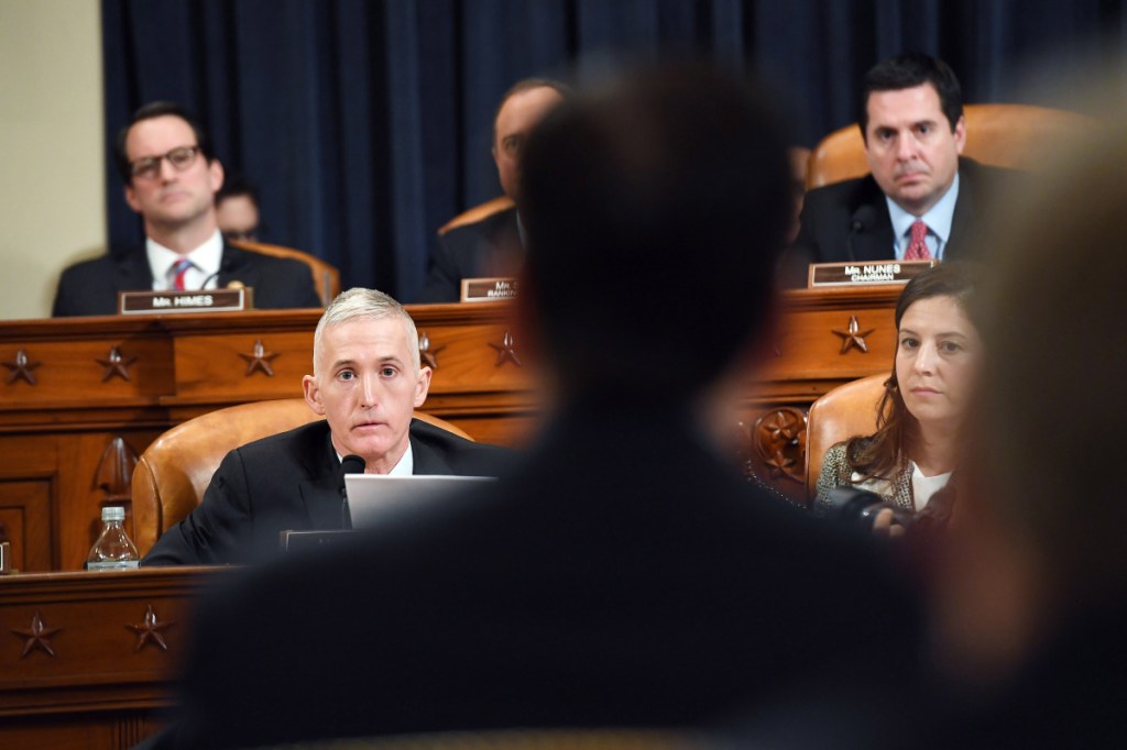 Rep.Trey Gowdy, R-S.C., bottom left, questions former Director of the Federal Bureau of Investigation, James Come in front of the House Permanent Select Committee on Intelligence in March. MUST CREDIT: Washington Post photo by Matt McClain