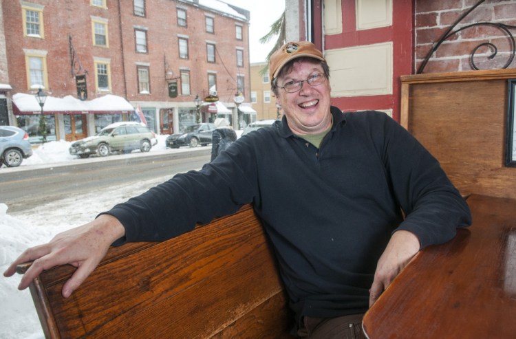 Restaurateur Geoff Houghton sits in his first brew pub, The Liberal Cup in Hallowell, on Friday. Houghton says he's concerned the upcoming Water Street construction project will result in significant sales losses that could hamper his "being able to keep my staff intact."