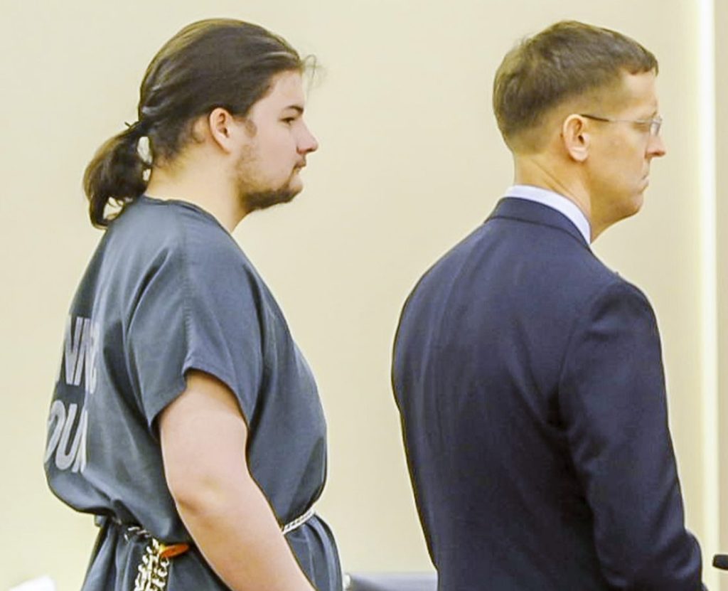 Andrew Balcer is seen during his arraignment Friday on two murder charges and one of animal cruelty in the Capital Judicial Center in Augusta.