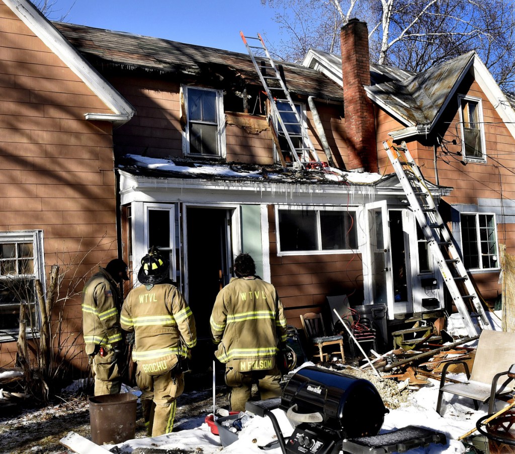 Waterville firefighters responded to a blaze at 10 Gold St. in Waterville where fire caused serious damage to the second floor roof on Sunday.